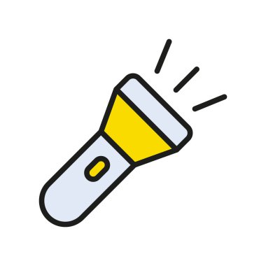 Araç, acil durum ve açık hava tasarım içeriği için el feneri simgesi.