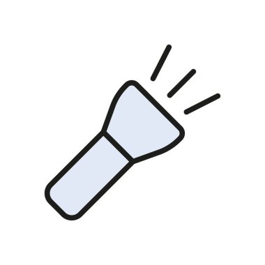 Araç, acil durum ve açık hava tasarım içeriği için el feneri simgesi.