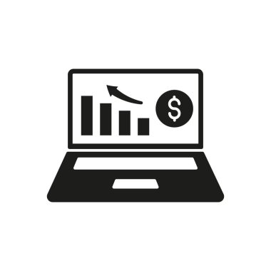Para takibi, bütçe analizi ve finansal analiz için dijital araçları temsil eden finansal uygulama simgesine sahip dizüstü bilgisayar.