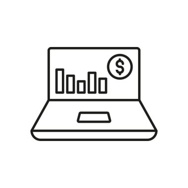 Para takibi, bütçe analizi ve finansal analiz için dijital araçları temsil eden finansal uygulama simgesine sahip dizüstü bilgisayar.