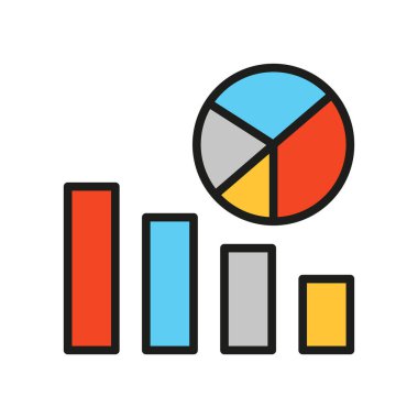 İş, finans ve performans içgörüleri için görselleştirilmiş verileri temsil eden çubuk çizelgesi & pasta çizelgesi simgesi.