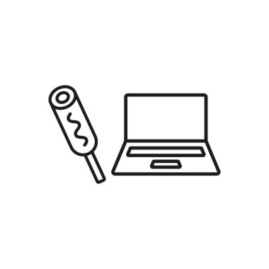 Laptop ve mısırlı sosis, abur cubur, fast food ve dijital yaşam tarzı görselleri için simge.