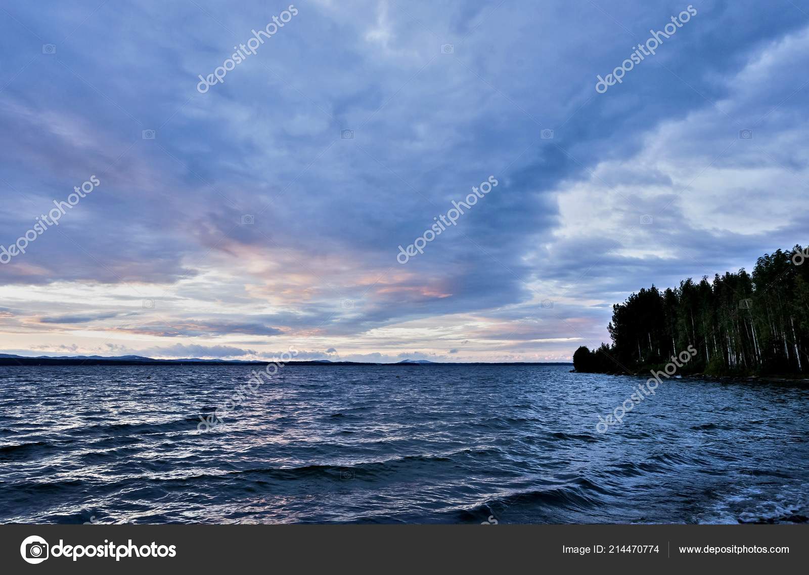 Dark Blue Evening Cloudy Sky Lake Wind Waves Watercolor Sky Stock Photo Image By C Valerypetr
