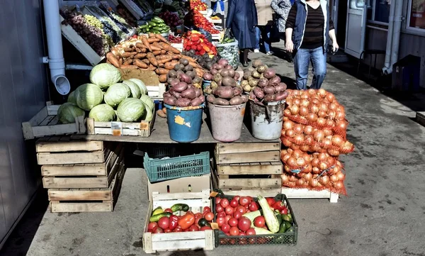 Овочевий Міні Ринок Вулиці Осінь Сонячно Теплий — стокове фото