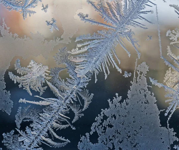 Textur Frostiger Muster Auf Dem Fensterglas Winterschmuck — Stockfoto