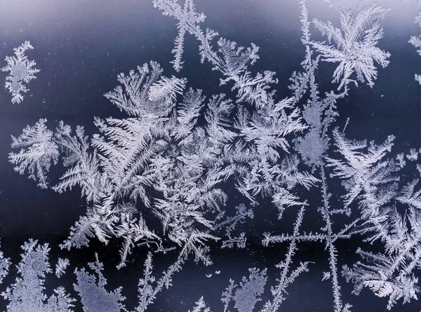 Textur Frostiger Muster Auf Dem Fensterglas Winterlicher Hintergrund — Stockfoto
