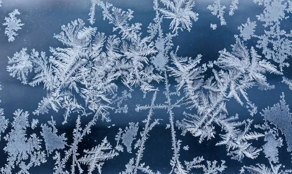 Textura Los Patrones Helados Vidrio Ventana Fondo Invierno — Foto de Stock