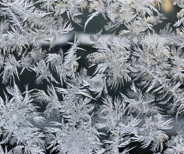 Hermosos patrones helados en vidrio — Foto de Stock