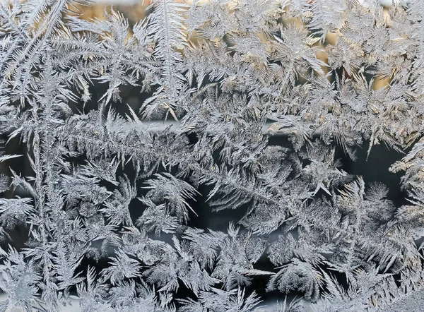 Konsistens Frostiga Mönster Fönsterglas Vintern Bakgrund — Stockfoto