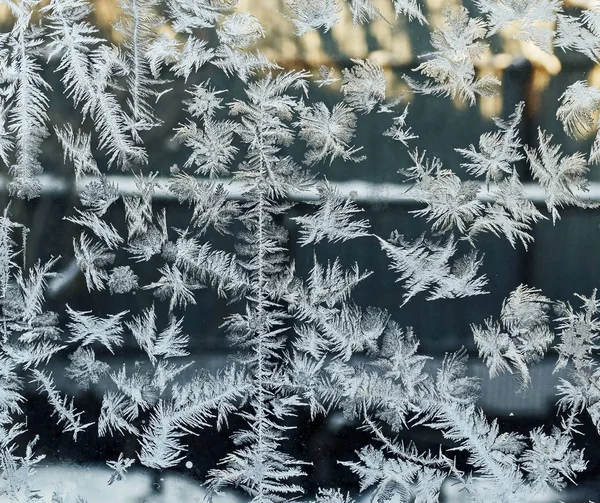 Linien Frostige Muster Auf Dem Fensterglas Textur Frostiger Muster — Stockfoto