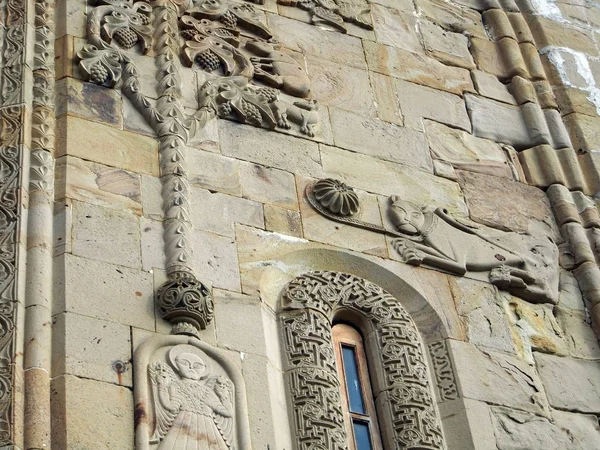 stone ornament on the facade of the Church of the assumption of the blessed virgin in Ananuri