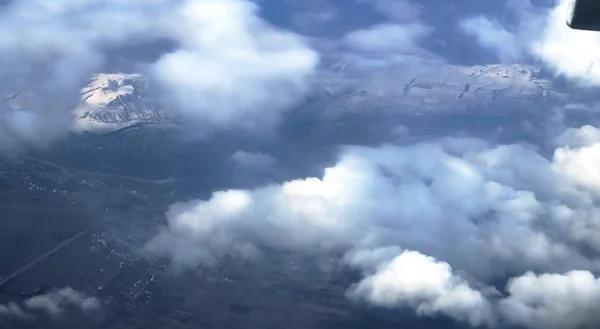 Caucasus mountains from the top of the aircraft window