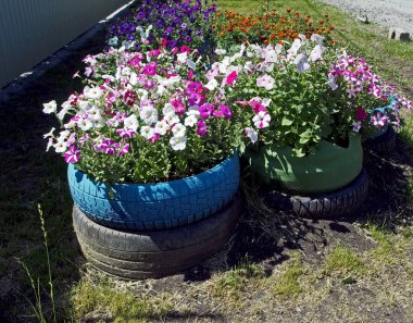 küçük flowerbed eski lastikler düzenlenmiş