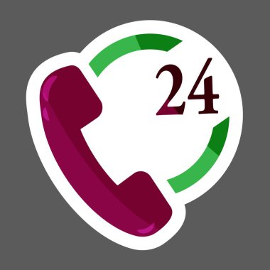 Telefon simgesini etiket 24 saat destek renkli. El cihazı vektör çizim simgesini tıklatın. Katmanlar kolay düzenleme Gösterim amacıyla gruplandırılmış. Tasarımlarınız için. 