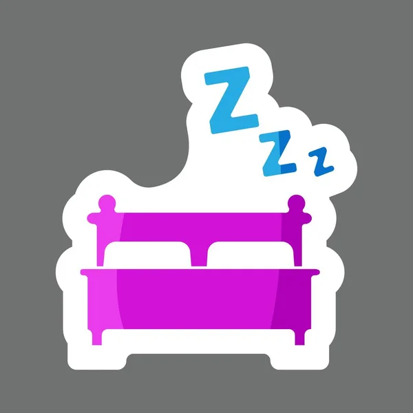 Vector Gekleurde Sticker Bed Droom Van Nacht Rest Vector Bed — Stockvector