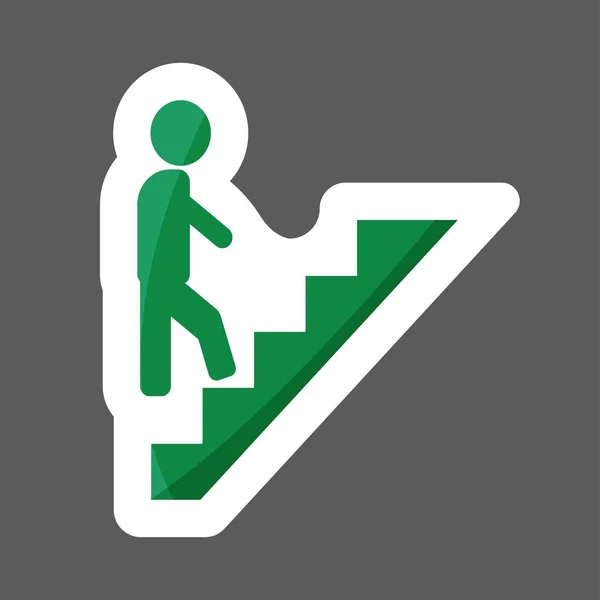 Vector Icono Etiqueta Color Hombre Sube Las Escaleras Escalera Carrera — Vector de stock