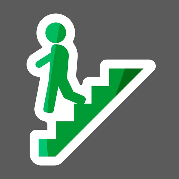 Vector Icono Etiqueta Color Hombre Por Las Escaleras Escalera Carrera — Vector de stock