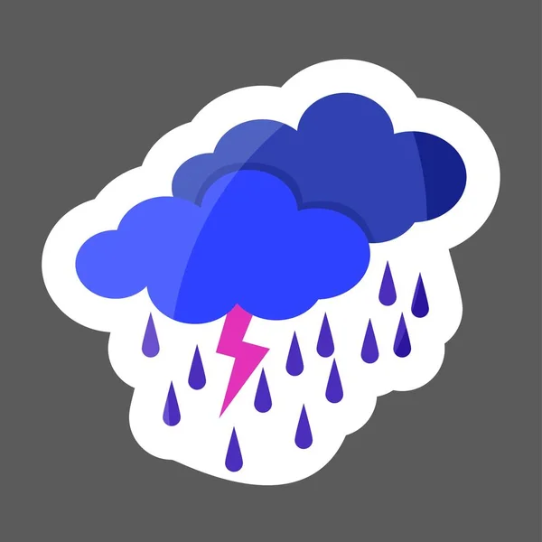 Pronóstico Del Tiempo Nubes Lluvia Truenos Tormenta Nubes Vector Pegatina — Vector de stock