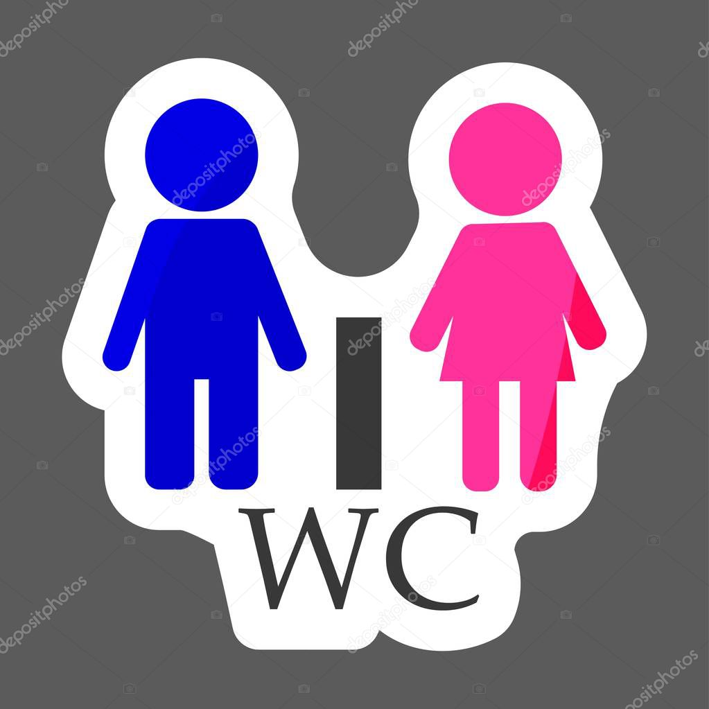 WC / Toilet door plate colored sticker vector  icon. Man and women on. Layers grouped for easy editing illustration. For your design. 