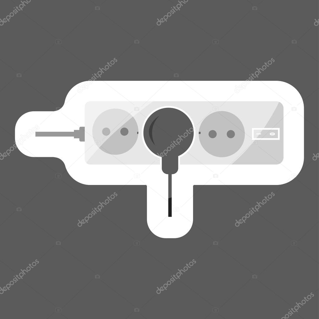 Vector icon sockets and plugs. An extension cord the socket. Vector icon colored sticker. Layers grouped for easy editing illustration.  For your design.