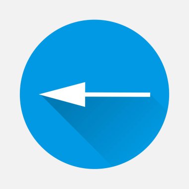 Vektör simge ok sola yön gösteren. Mavi arka plan üzerindeki oku. Düz görüntü çorba bir uzun gölge ile. Katmanlar kolay düzenleme Gösterim amacıyla gruplandırılmış. Tasarımlarınız için.