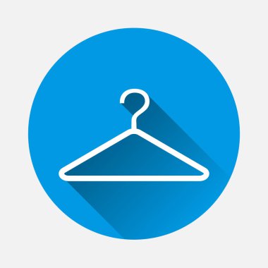 Askı elbise vektör simgesi. Bir giyim mağazası, bir gardırop giyim uzun gölge ile ile bir sembolü. Katmanlar kolay düzenleme Gösterim amacıyla gruplandırılmış. Tasarımlarınız için.