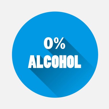 %0 alkol. Mavi arka plan vektör simgesi. Düz görüntü alkol içermeyen uzun gölge ile. Katmanlar kolay düzenleme Gösterim amacıyla gruplandırılmış. Tasarımlarınız için.