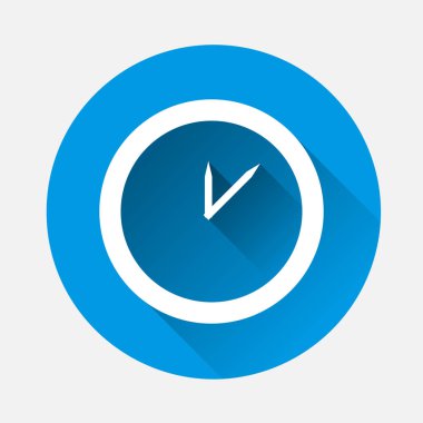 Vektör görüntü mavi arka plan üzerinde bir saat. Düz görüntü saat simgesine uzun gölge ile. Katmanlar kolay düzenleme Gösterim amacıyla gruplandırılmış. Tasarımlarınız için.