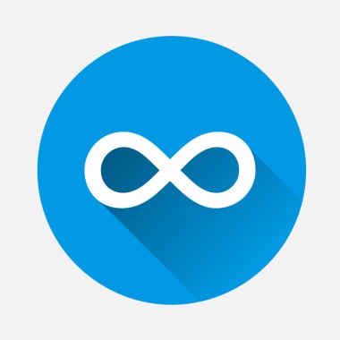 Sonsuzluk işareti vektör görüntüsü. Mavi arka plan üzerinde vektör çizim. Düz görüntü sonsuzluk simgesi uzun gölge ile. Katmanlar kolay düzenleme Gösterim amacıyla gruplandırılmış. Tasarımlarınız için.