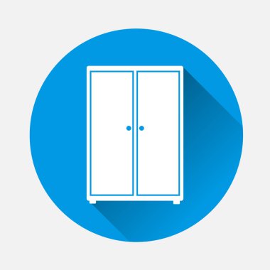 Mavi arka plan üzerinde elbise için bir dolap simge vektör görüntüsü. Düz görüntü dolap uzun gölge ile. Katmanlar kolay düzenleme Gösterim amacıyla gruplandırılmış. Tasarımlarınız için.