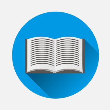 Vektör simgesi mavi zemin üzerine açık kitap. Düz görüntü kitap simgesini uzun gölge ile. Katmanlar kolay düzenleme Gösterim amacıyla gruplandırılmış. Tasarımlarınız için.