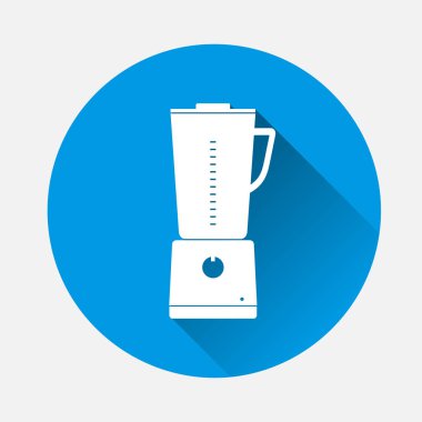 Karıştırma ve gıda taşlama ve mavi arka plan üzerinde smoothies hazırlamak için vektör simge mutfak sabit blender. Düz görüntü ev aletleri uzun gölge ile. Katmanlar kolay düzenleme Gösterim amacıyla gruplandırılmış. Tasarımlarınız için.