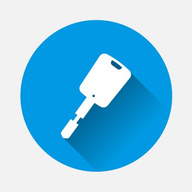 Vektör çizim arabanın anahtarı bir Anahtarlık üzerinde mavi arka plan ile. Düz görüntü arabanın anahtarı uzun gölge ile. Katmanlar kolay düzenleme Gösterim amacıyla gruplandırılmış. Tasarımlarınız için.