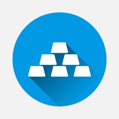  Vektör simgesi mavi zemin üzerine altın külçe. Düz görüntü altın tuğla uzun gölge ile. Katmanlar kolay düzenleme Gösterim amacıyla gruplandırılmış. Tasarımlarınız için.