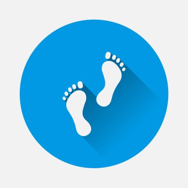 Vektör simgesi mavi zemin üzerine adamın ayak izi. Düz görüntü ayak izi uzun gölge ile. Katmanlar kolay düzenleme Gösterim amacıyla gruplandırılmış. Tasarımlarınız için.