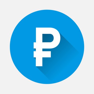  Rus para birimi Rublesi vektör simgesi mavi arka plan. Düz görüntü sembolü ruble uzun gölge ile. Katmanlar kolay düzenleme Gösterim amacıyla gruplandırılmış. Tasarımlarınız için.