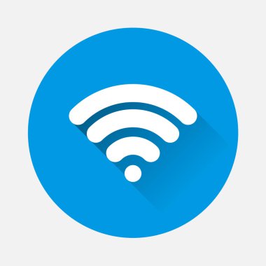  WiFi vektör simgesi mavi arka plan. Düz görüntü Wi-Fi logosu uzun gölge ile. Katmanlar kolay düzenleme Gösterim amacıyla gruplandırılmış. Tasarımlarınız için.