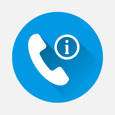 Vektör telefon simgesi ve mavi zemin üzerine mektup. Düz görüntü uzun gölge telefonla bilgi almak yardım. Katmanlar kolay düzenleme Gösterim amacıyla gruplandırılmış. Tasarımlarınız için.