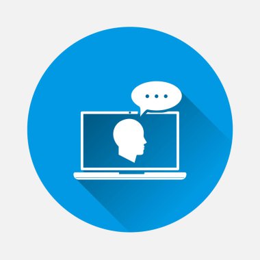 Mavi arka plan üstünde kutsal kişilerin resmi eğitim Online vektör. Düz görüntü uzak web Eğitim uzun gölge ile. Online öğrenme, webinar sembolü. Katmanlar kolay düzenleme Gösterim amacıyla gruplandırılmış. Tasarımlarınız için.