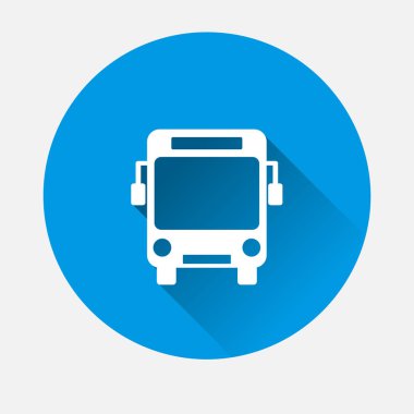 Mavi arka plan üzerinde taşıma insanlar simge vektör otobüs. Düz görüntü otobüs uzun gölge ile. Katmanlar kolay düzenleme Gösterim amacıyla gruplandırılmış. Tasarımlarınız için.