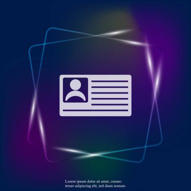 Vektör neon ışığı simgesi kişi kartı, müşteri kartı. Bir kimlik kart bir fotoğraf ile vektör Illustration. Katmanlar kolay düzenleme Gösterim amacıyla gruplandırılmış. Tasarımlarınız için.