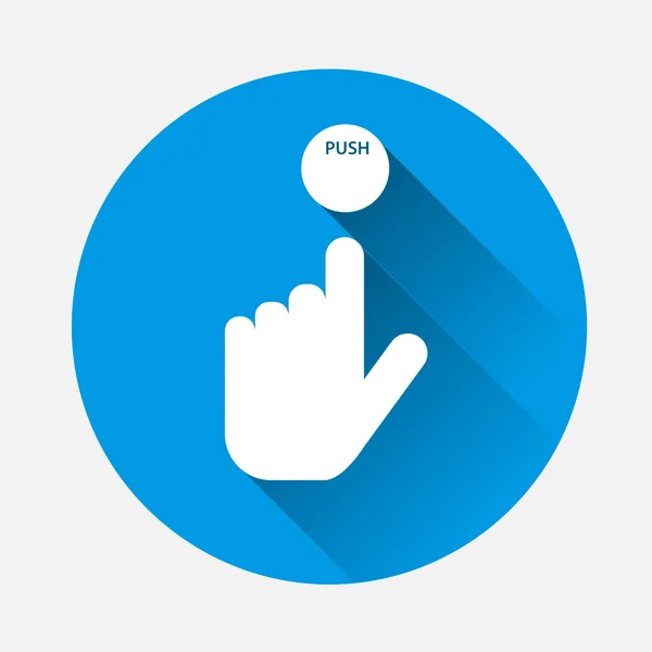 Mano Hace Clic Botón Icono Del Cursor Sobre Fondo Azul — Vector de stock
