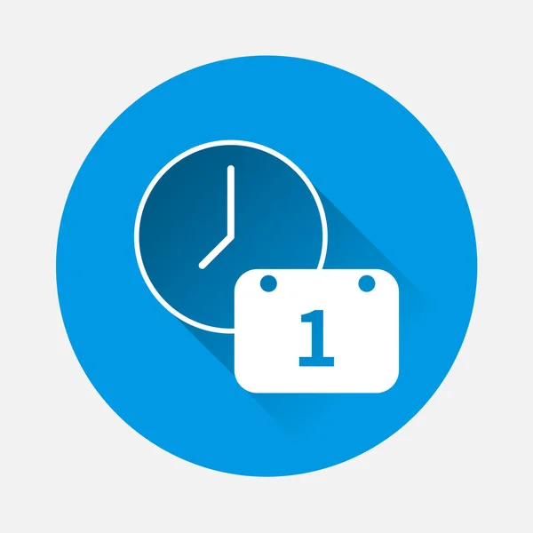 ベクトルの時計アイコンと青い背景のカレンダー 長い影とフラット イメージ時間管理アイコン 簡単編集図のレイヤーをグループ化 あなたの設計のため — ストックベクタ