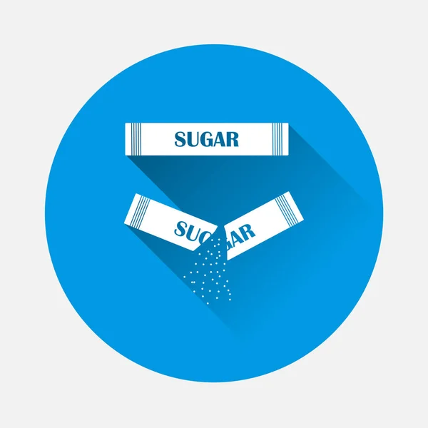 Icona Vettoriale Dello Zucchero Sfondo Blu Immagine Piatta Buste Zucchero — Vettoriale Stock