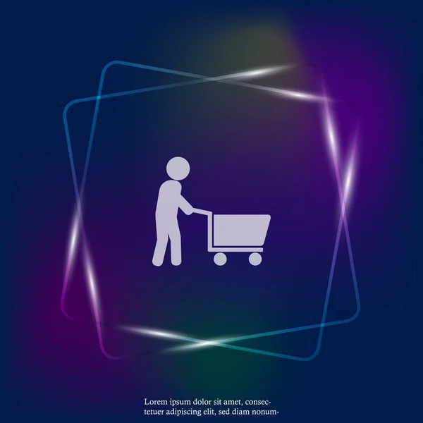 Man Walking Shopping Cart Vector Neon Light Icon Illustration Layers — Stock Vector