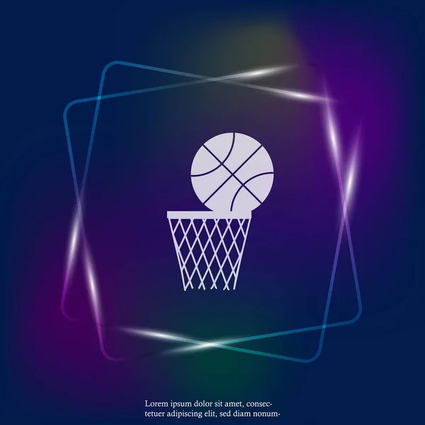 Vektor Neonové Světlo Ikonu Hra Basketbal Míč Letí Koše Vrstvy — Stockový vektor