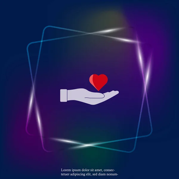 Vector Icono Luz Neón Mano Sosteniendo Corazón Rojo Diseño Plano — Vector de stock