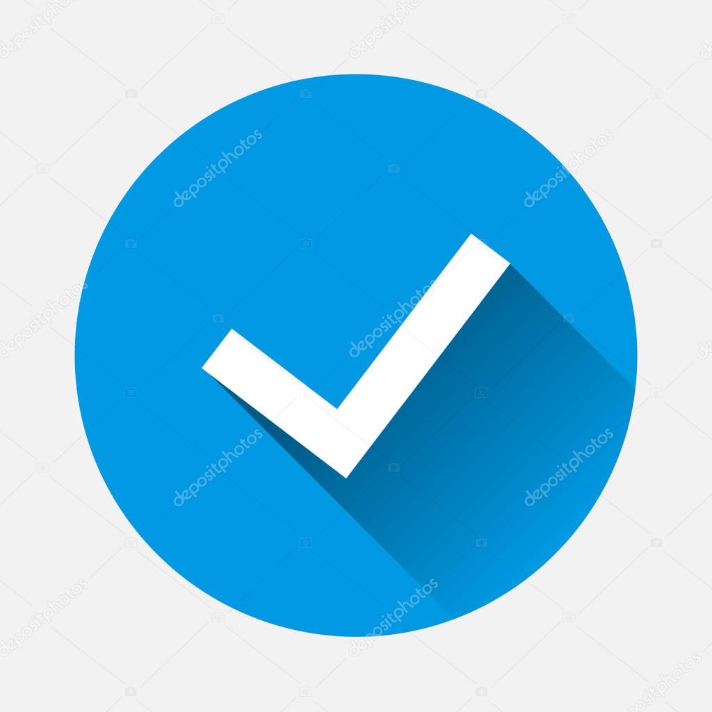 Check mark vector icon  with clothes with long shadow. Check, ok symbol of confirmation and consent. Layers grouped for easy editing illustration. For your design.
