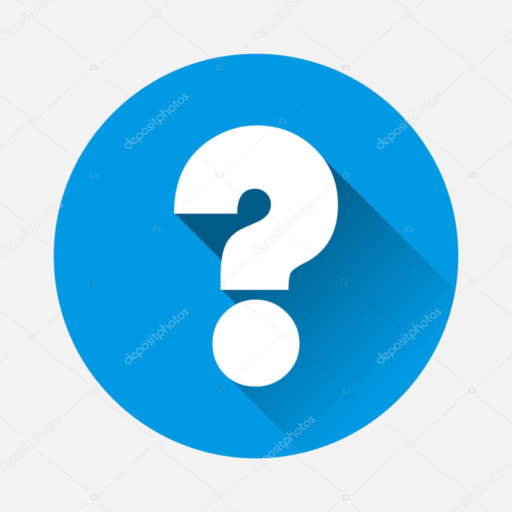 Vector question icon on blue background. Flat image question with long shadow.  Layers grouped for easy editing illustration. For your design.