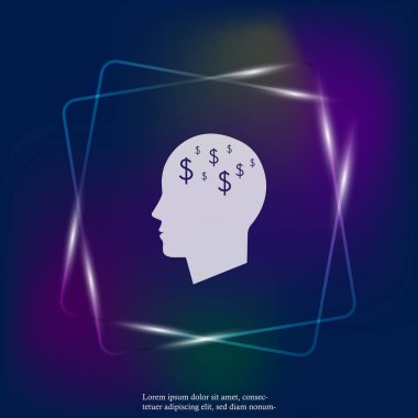 Vektör neon ışığı simgesi adam para hakkında düşünüyor. Katmanlar kolay düzenleme Gösterim amacıyla gruplandırılmış. Tasarımlarınız için.